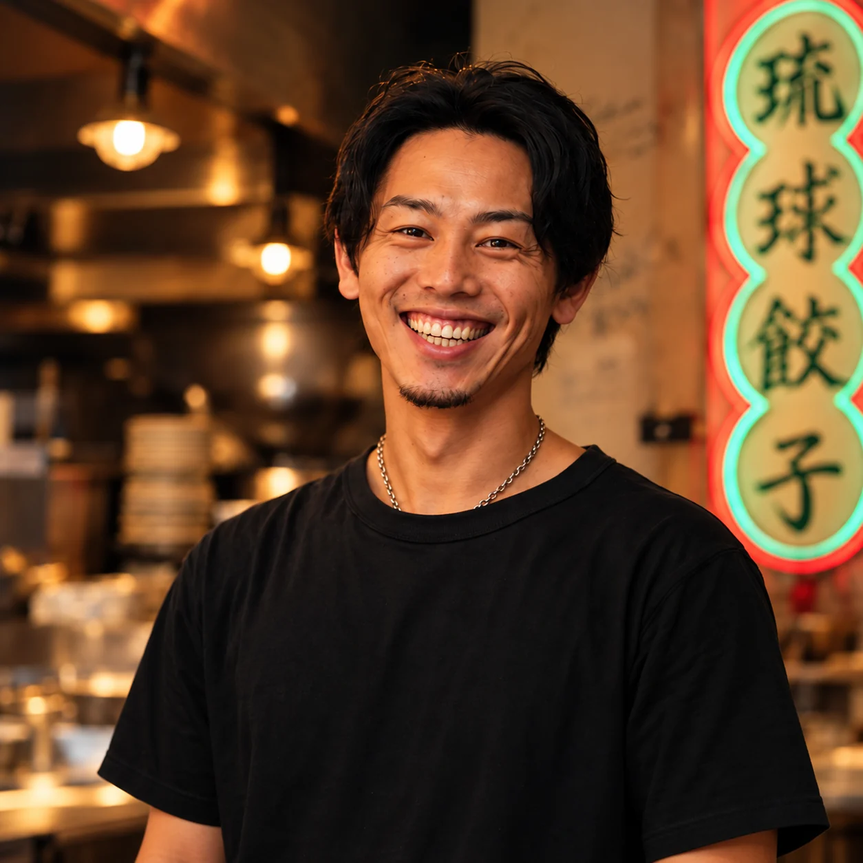 沖縄の店で笑顔を見せる職人